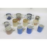 COLLECTION OF LOVING CUPS & TANKARDS including a 19thc blue and white loving cup with transfer