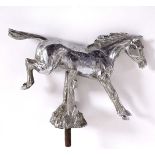 HORSE CAR MASCOT a chrome plated car mascot in the form of Horse jumping a fence, with a screw