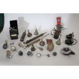 VINTAGE MOTORCAR ACCESSORIES various vintage items including oil cans, brass grease gun, cased