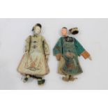 ANTIQUE CHINESE DOLLS & CLOTHING 2 Chinese wooden dolls, probably late 19thc. Both dolls with