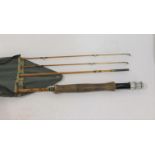 HARDY FISHING ROD - L.R.H DRY FLY a Hardy Palakona L.R.H Dry Fly 3 piece split cane rod with 2 tops,