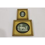 JASPER PLAQUES Two green jasper plaques of Wedgwood type, one depicting Cupid 5.5 x 4.5 cm, the