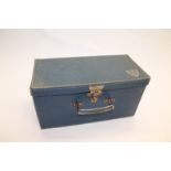 20THC CADILLAC MOTORING PICNIC BOX a vintage box with blue leather covering, metal clasp and