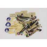 LACE BOBBINS A group of bobbins in turned bone and wood, bone fish needlework weights and ephemera