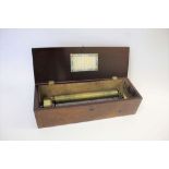 19THC MUSICAL BOX a musical box with a fold down flap on one side, to reveal 3 brass levers and