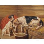 MANNER OF GEORGE PAICE `OLD FRIENDS`: A HOUND AND A TERRIER Oil on board 20 x 26cm.