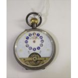 HEBDOMAS PATENT SILVER & ENAMEL POCKET WATCH a silver cased pocket watch with an 8 day movement,