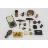 CORKSCREWS, TREEN & COLLECTABLES including a brass and wooden corkscrew and another corkscrew,
