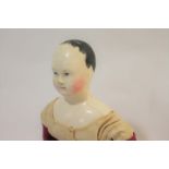 EARLY 19THC FRENCH PAPIER MACHE DOLL a circa 1835 papier mache lady doll, with painted black hair