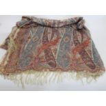 PAISLEY SHAWL a 19thc Paisley wool shawl, also with a Paisley patterned silk shawl. Silk shawl 3m