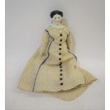 19THC GERMAN PORCELAIN DOLL a German glazed porcelain shoulder headed lady with moulded hair,