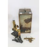 CASED MICROSCOPE - HENRY CROUCH a brass and metal monocular microscope, marked Henry Crouch, London,
