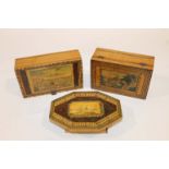 TUNBRIDGE BOXES A cribbage box, the top with printed view of 'Landing Place, Margate', a box with