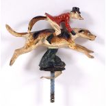 CAR MASCOT - FOX & HOUND an unusual car mascot with a Fox in a top hat riding a Hound. With a