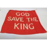 GOD SAVE THE KING - TWO FLAGS two early 20thc red flags, both titled God Save the King. Also with