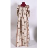 LATE 18THC/EARLY 19THC SILK COURT DRESS a cream and pink rose patterned striped silk taffeta open