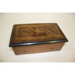 ANTIQUE MUSICAL BOX a small musical box with change/repeat and stop/start levers, the wooden case