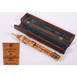 BOXED DOUBLE FLAGEOLOT INSTRUMENT - BAINBRIDGE & WOOD a 19thc boxwood and ivory 5 key double