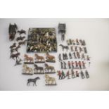 QTY OF MILITARY FIGURES including various Elastolin model soldiers and wooden horses, various