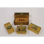 TUNBRIDGE BOXES A box with swing handle with view Library of Trinity College, Cambridge 9 cm, a
