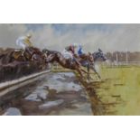 •JOHN KING THE WATER JUMP, AINTREE (?) Signed and indistinctly dated, watercolour and gouache 24 x