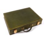 ROLEX - LEATHER DIRECTORS BRIEFCASE a green leather briefcase with brass catches, the interior