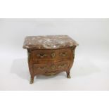 19THC MINIATURE FRENCH COMMODE a serpentine fronted Kingwood miniature commode with brass handles