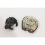 NOVELTY INKWELLS - HORSE RELATED including a silver plated inkwell the lid in the form of a Jockey's