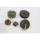FISHING REELS including a large wooden and brass salmon reel, marked Eton Sun. Also with 2 large sea