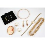A QUANTITY OF JEWELLERY including a 9ct. gold fancy rope link necklace, 59cm. long, 32.4 grams, a