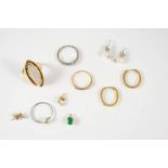 A QUANTITY OF JEWELLERY including a pair of diamond and 18ct. yellow gold half hoop earrings, a pair
