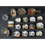 COLLECTION OF TRENCHER SALTS AND SOUVENIR GLASS PAPERWEIGHTS, to include floral and figures designs,