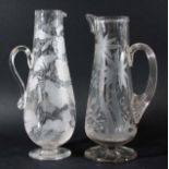 GLASS JUG, late 19th century, probably Stourbridge, of baluster form engraved with ducks, insects
