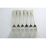 A SET OF SIX WILLIAM IV OLD ENGLISH PATTERN TABLE FORKS initialled "C", by Jonathan Hayne, London