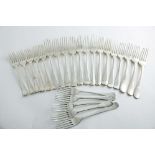 TWENTY-FOUR VARIOUS OLD ENGLISH & HANOVERIAN PATTERN DESSERT FORKS, mixed makers and dates, George