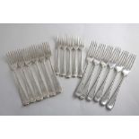 FORKS:- A set of six early 20th century Bead pattern table forks (single-struck) by Walker & Hall,