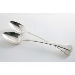 A PAIR OF GEORGE III BASTING SPOONS Old English pattern, initialled "RO", by Samuel Godbehere and