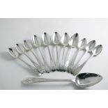 ELEVEN VARIOUS ANTIQUE IRISH, BRIGHT-CUT DESSERT SPOONS (including bright-cut & star), some crested,
