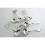 A PAIR OF VICTORIAN QUEEN'S PATTERN SAUCE LADLES crested, a pair of Victoria pattern sauce ladles, a