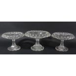 REGENCY GLASS CENTREPIECE, the everted rim above a hobnail cut body, short stem and stepped base,