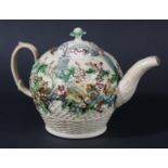 WHIELDON STYLE CREAMWARE TEAPOT AND COVER, late 18th century, of ovoid form, decorated in relief