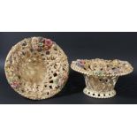 PAIR OF DERBY PORCELAIN BASKETS, early 19th century, encrusted with flowers between scrolling and