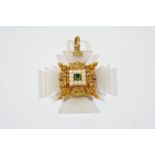 A REGENCY GOLD AND GEM SET CROSS PENDANT the chalcedony arms are set to a gold cannetille centre