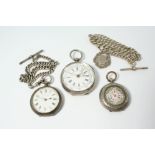 A SWISS SILVER OPEN FACED CENTRE SECONDS CHRONOGRAPH POCKET WATCH white enamel dial, with engine
