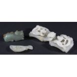 CHINESE WHITE JADE TWO SECTION BELT BUCKLE, each section carved with a chilong, overall length 13cm;