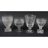 GROUP OF FOUR RUMMERS OR GOBLETS, late 18th century and later, including one with a lemon squeezer