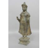 CHINESE OR TIBETAN BRONZE STANDING FIGURE, perhaps Shiva, on a stepped square base, height 52cm