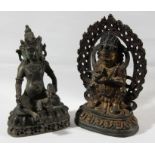 INDO-CHINESE BUDDHISTIC BRONZE FIGURE, seated holding a rat, height 15cm; together with another of a