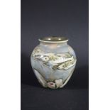 MOORCROFT MINIATURE SALT GLAZED VASE - FISH a miniature salt glazed vase, painted with Fish and