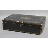 CHINESE BLACK LACQUER AND GILT GAMES BOX, late 19th century, the fitted interior with various